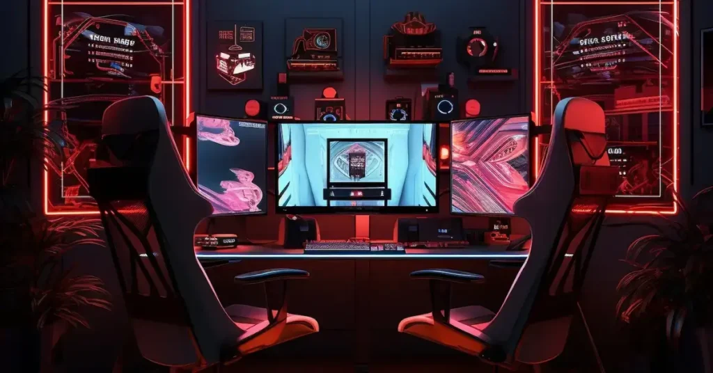 two chairs and one desk in a couples gaming room