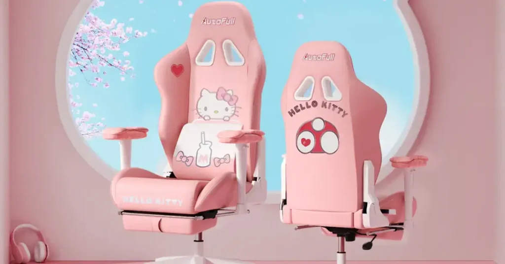 Front and Backside of a Hello Kitty gaming chair