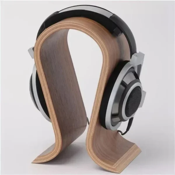 kf Sab439ae60ea44d6a984c75c42316cd06I 2024 NEW Walnut wood U Shape Wooden heads Stand stop Wooden Desktop Headphone Display Stand Holder
